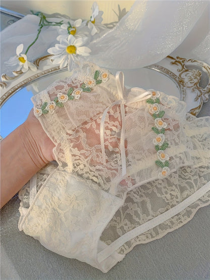 Daisy Embroidered Lace Panties – Soft Sheer Floral Luxury (Pack of 3)