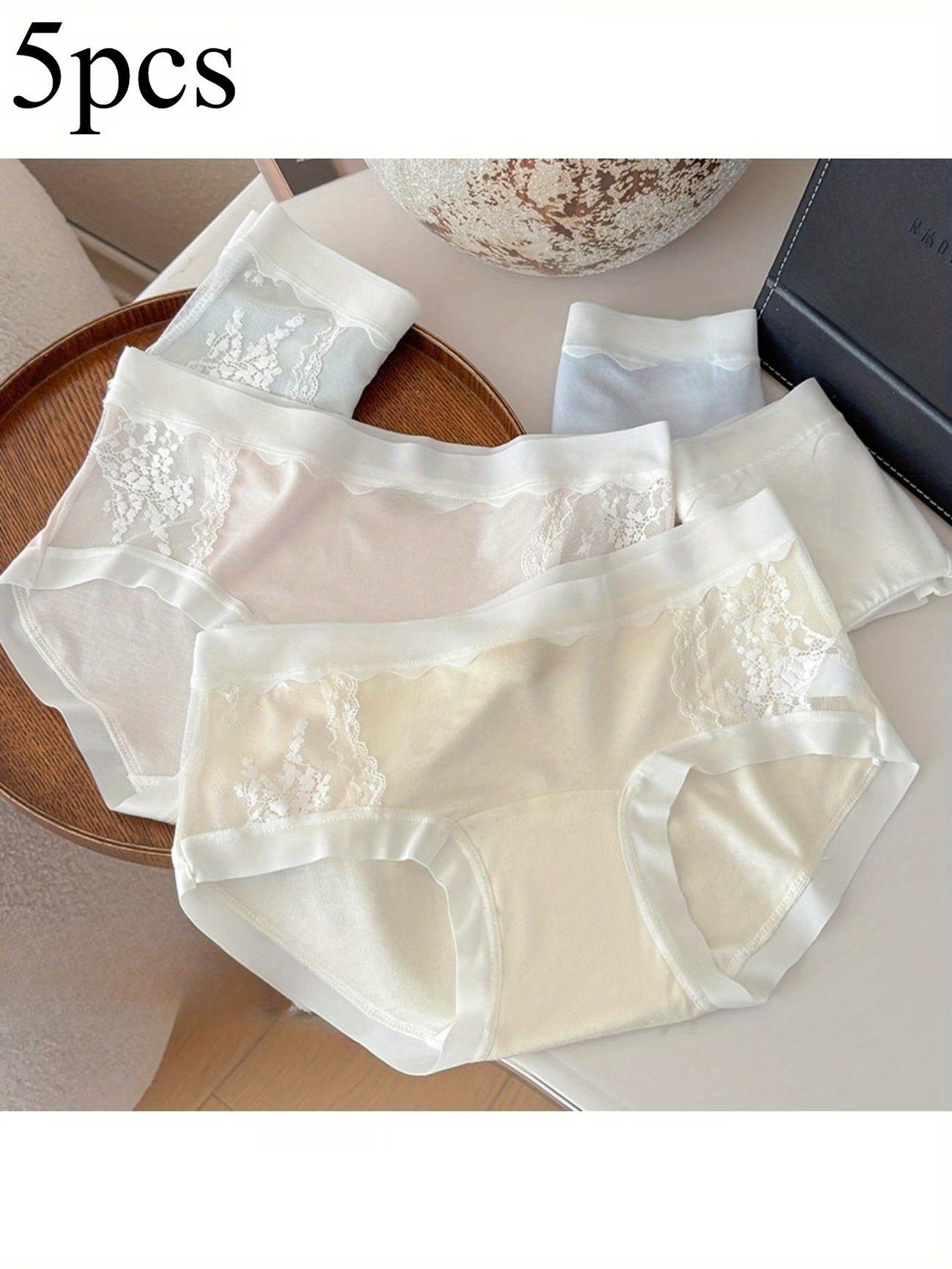 Ultra-Soft Lace Mesh Panties (5 PCS Set) – Breathable, Stretch Comfort, Everyday Luxury