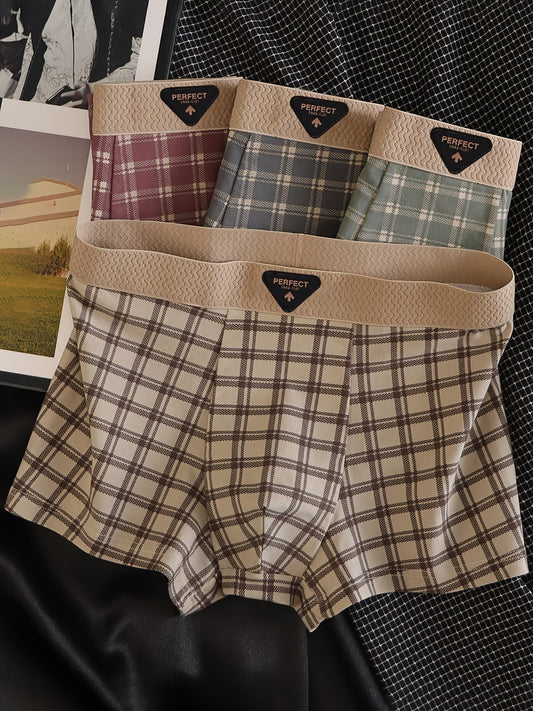 ZENVA™ Premium Checked Boxer Briefs (Pack of 4) – Ultra-Soft Breathable Stretch | Classic Fit Luxury Innerwear