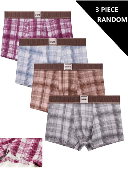 Men’s Check Boxer Briefs Combo Pack – Soft Stretch Comfortable Everyday Innerwear (3 Pieces Random Colors)