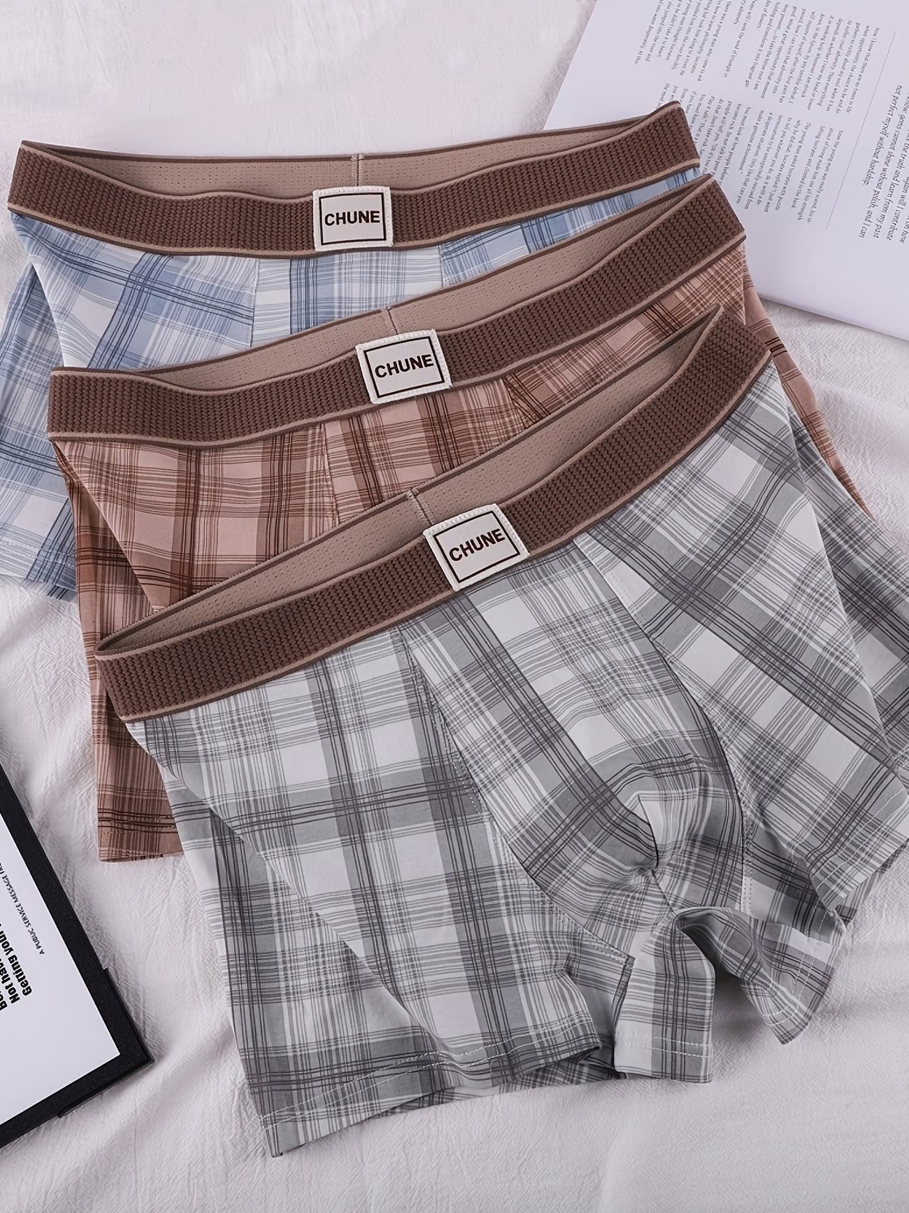 Men’s Check Boxer Briefs Combo Pack – Soft Stretch Comfortable Everyday Innerwear (3 Pieces Random Colors)