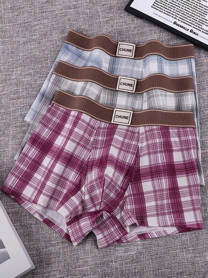 Men’s Check Boxer Briefs Combo Pack – Soft Stretch Comfortable Everyday Innerwear (3 Pieces Random Colors)