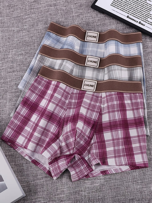 Men’s Check Boxer Briefs Combo Pack – Soft Stretch Comfortable Everyday Innerwear (3 Pieces Random Colors)