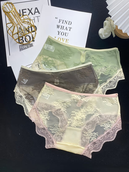 Pastel Sheer Lace Panties – Ultra Soft Floral Mesh (Pack of 3)
