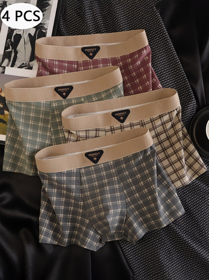 ZENVA™ Premium Checked Boxer Briefs (Pack of 4) – Ultra-Soft Breathable Stretch | Classic Fit Luxury Innerwear