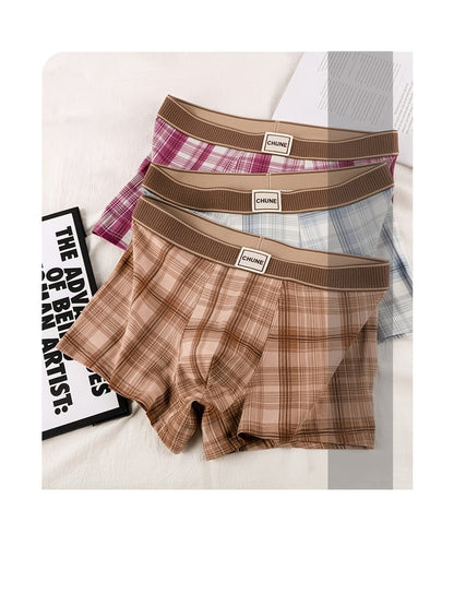 Men’s Check Boxer Briefs Combo Pack – Soft Stretch Comfortable Everyday Innerwear (3 Pieces Random Colors)
