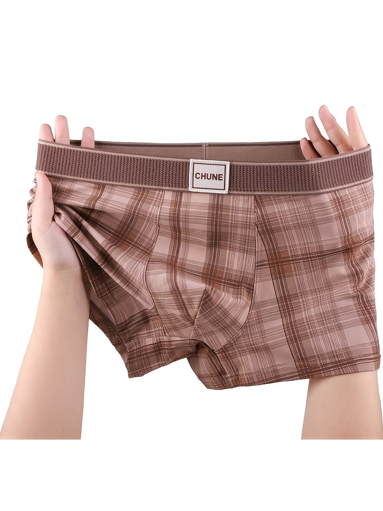 Men’s Check Boxer Briefs Combo Pack – Soft Stretch Comfortable Everyday Innerwear (3 Pieces Random Colors)