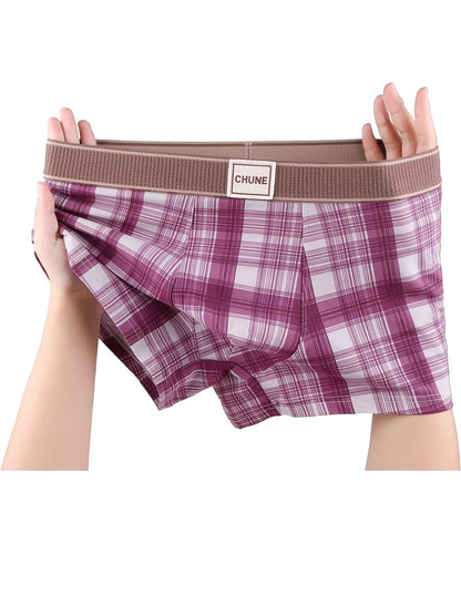 Men’s Check Boxer Briefs Combo Pack – Soft Stretch Comfortable Everyday Innerwear (3 Pieces Random Colors)