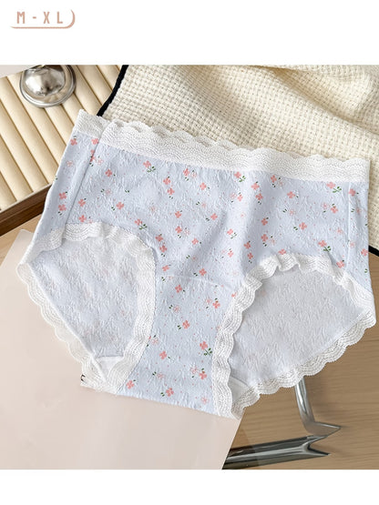 SoftBloom Cotton Panties – Breathable Floral Comfort Stretch | Lace Trim Everyday Essentials (6 PCS Pack)