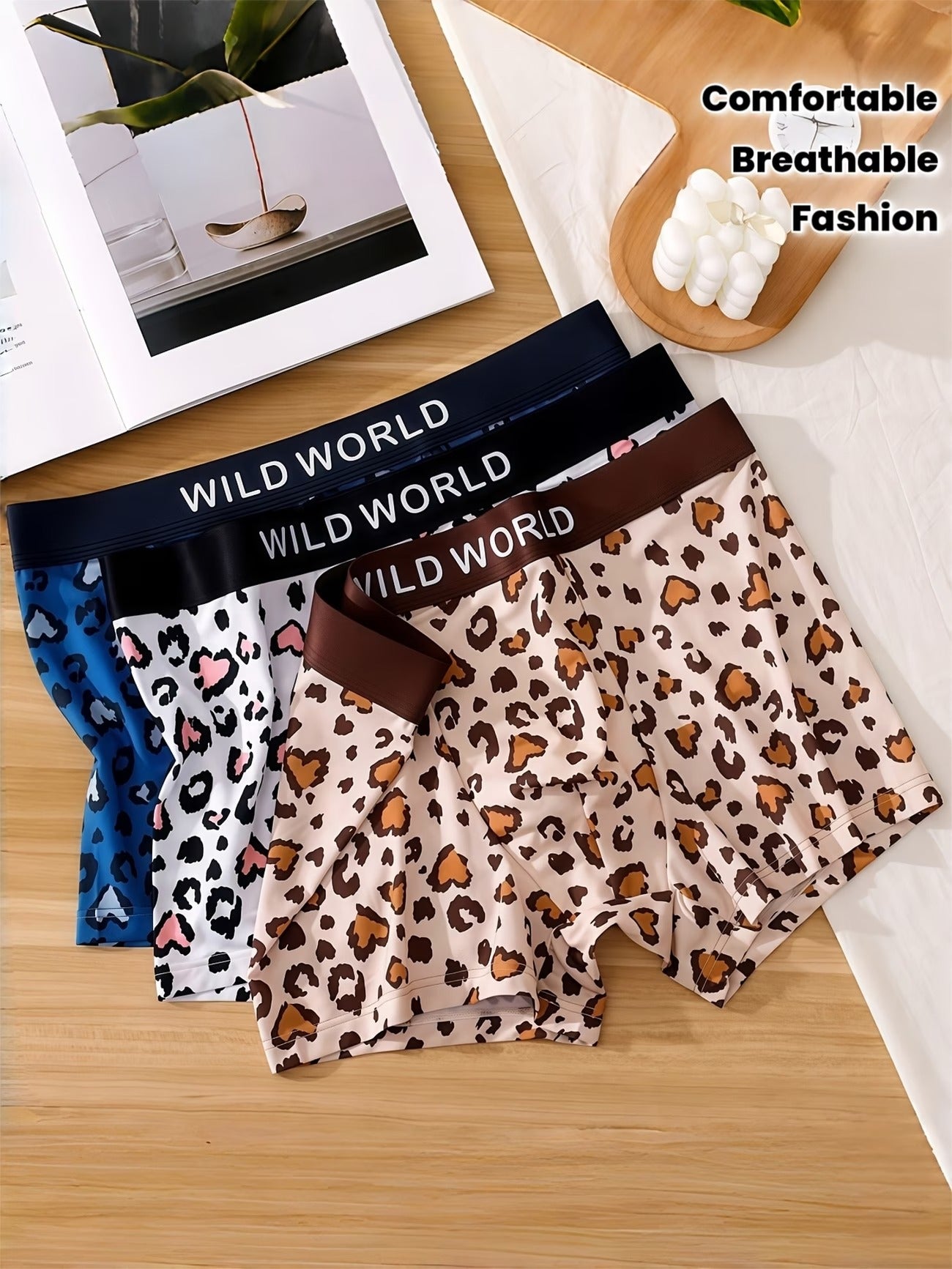 Men’s Leopard Print Boxer Briefs – Soft Stretch Breathable Stylish Innerwear (3 Pack Combo)