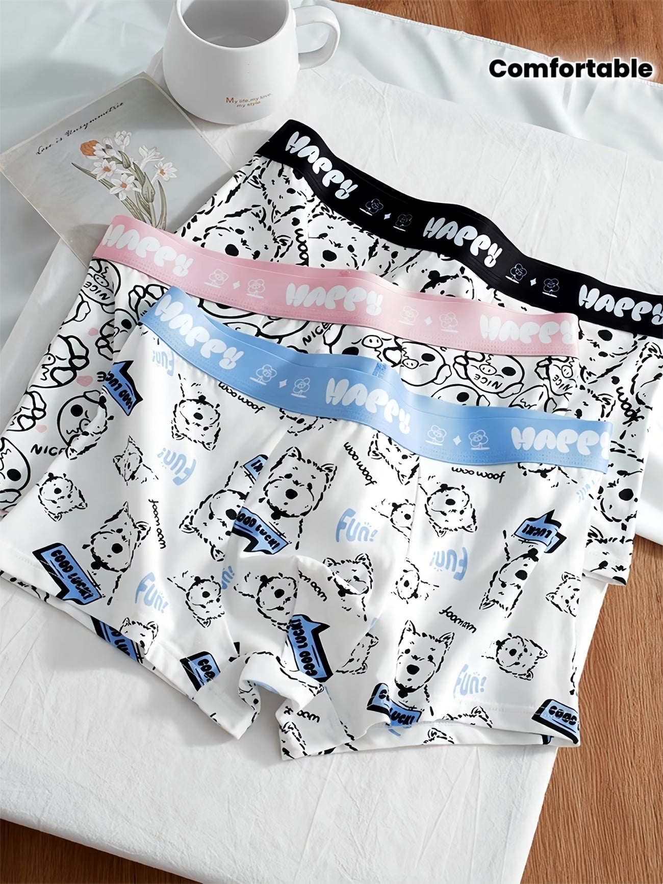 HappyPaws Boxer Briefs – Ultra-Soft Breathable Stretch Cute Print Comfort Wear (PACK OF 3)