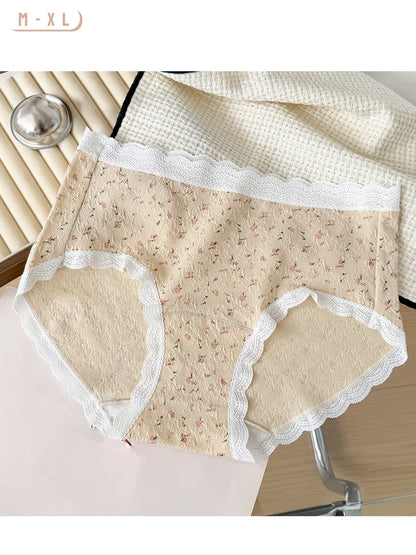 SoftBloom Cotton Panties – Breathable Floral Comfort Stretch | Lace Trim Everyday Essentials (6 PCS Pack)