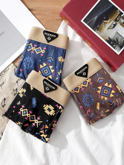 Premium Geometric Print Boxer Briefs – Breathable Stretch Comfort with Modern Style (Pack of 3)