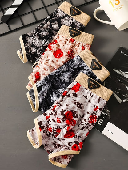 ZENVA Luxe Floral Boxer Briefs – Ultra Breathable Comfort Stretch | Premium Soft Fit Everyday Wear (PACK OF 4)