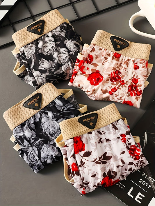 ZENVA Luxe Floral Boxer Briefs – Ultra Breathable Comfort Stretch | Premium Soft Fit Everyday Wear (PACK OF 4)