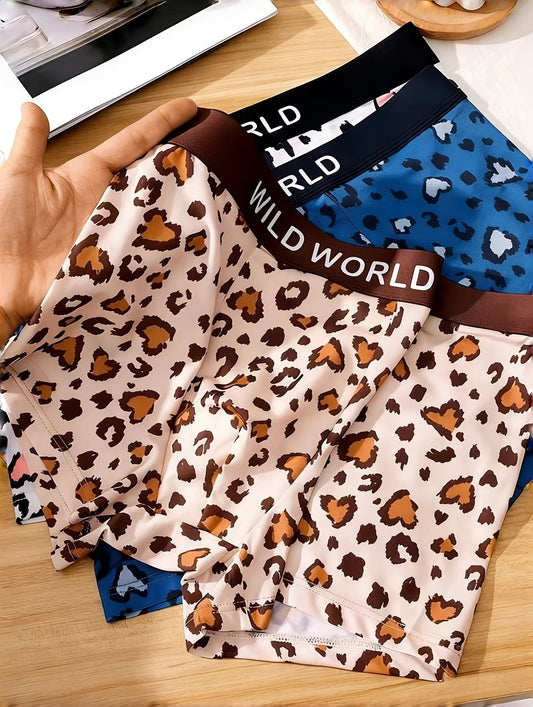 Men’s Leopard Print Boxer Briefs – Soft Stretch Breathable Stylish Innerwear (3 Pack Combo)