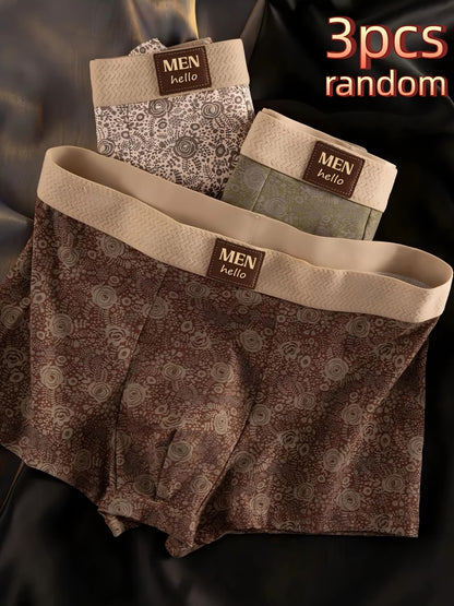Premium Soft Stretch Boxer Briefs – Elegant Minimal Print Breathable Comfort (3 Pack)