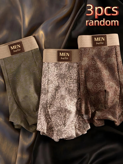 Premium Soft Stretch Boxer Briefs – Elegant Minimal Print Breathable Comfort (3 Pack)