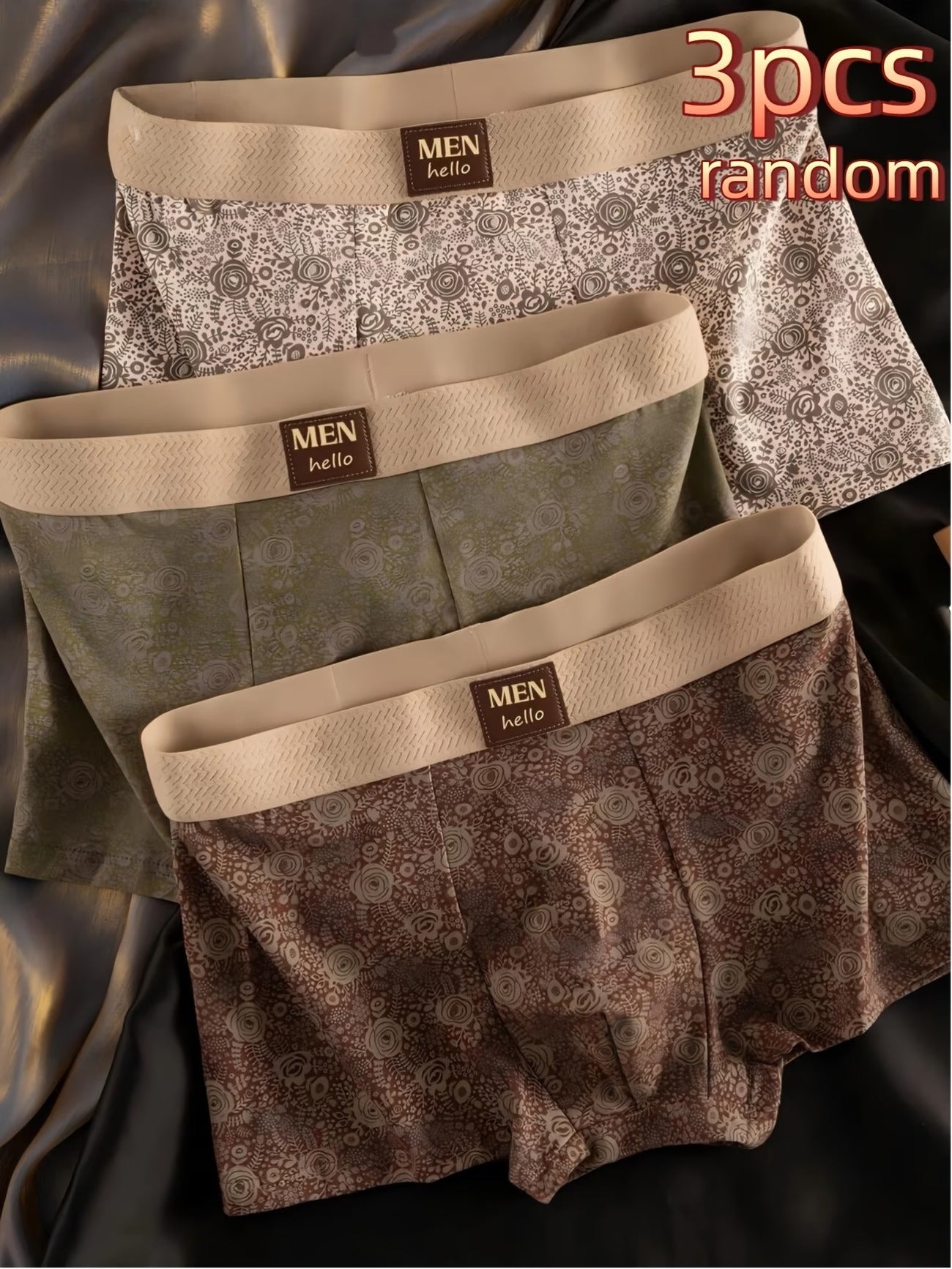 Premium Soft Stretch Boxer Briefs – Elegant Minimal Print Breathable Comfort (3 Pack)