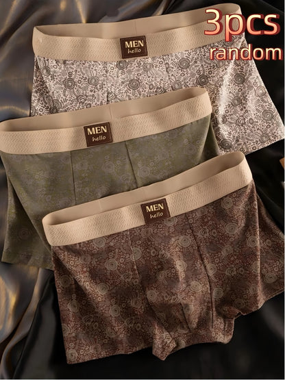 Premium Soft Stretch Boxer Briefs – Elegant Minimal Print Breathable Comfort (3 Pack)