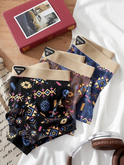 Premium Geometric Print Boxer Briefs – Breathable Stretch Comfort with Modern Style (Pack of 3)