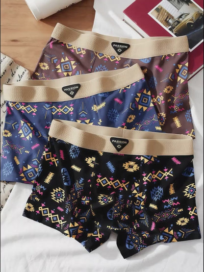 Premium Geometric Print Boxer Briefs – Breathable Stretch Comfort with Modern Style (Pack of 3)