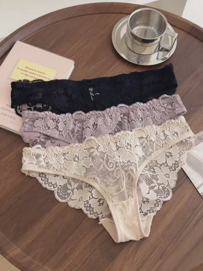 Luxury Floral Lace Bikini Panties – Ultra Soft Sheer Fit (Pack of 3)