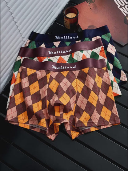 Premium Argyle Cotton Boxer Briefs – Ultra Soft Stretch Comfort (PACK OF 3)